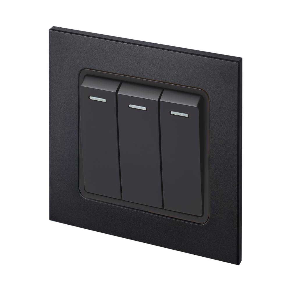 Aura Rocker Triple Retractive Switch - Matt Black RetroTouch Light